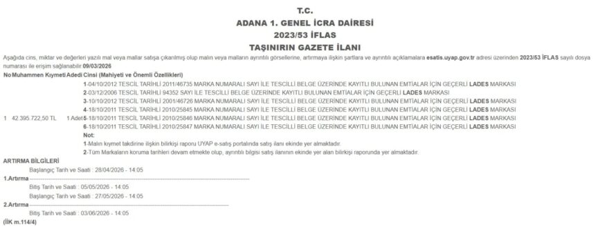 Tavuk Sektöründeki Kriz Derinleşiyor: 40 Yıllık “Lades” Markası İcradan Satışa Çıkarıldı